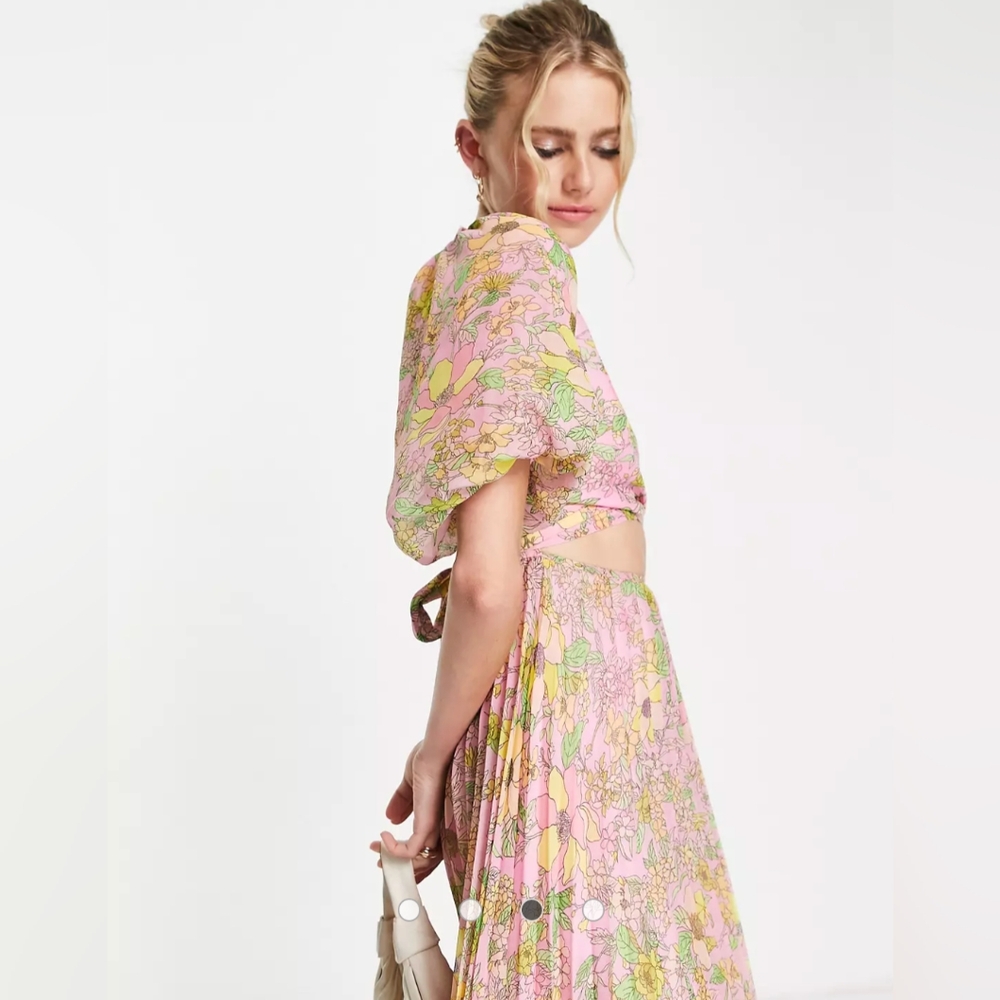 ASOS Floral Midi Dress in Pink and Green